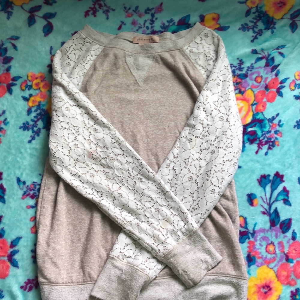Cute lace sleeved philosophy sweater